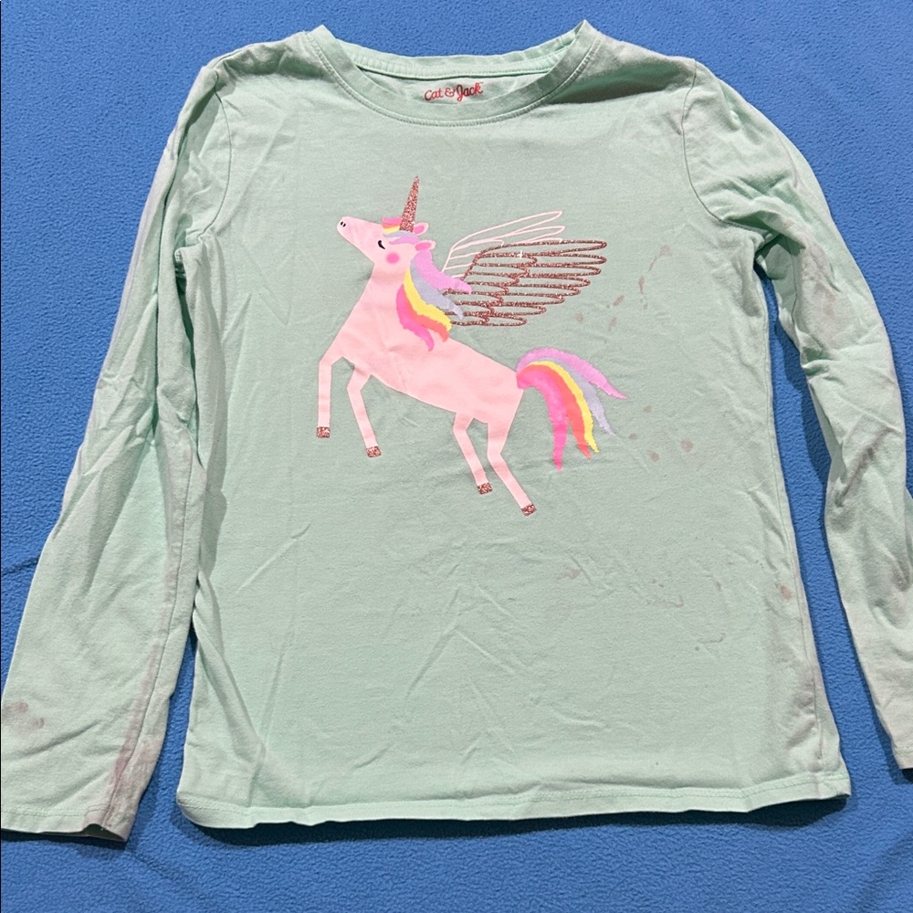 Cat & Jack Mint Green Unicorn Wing Graphic Long Sleeve Tee